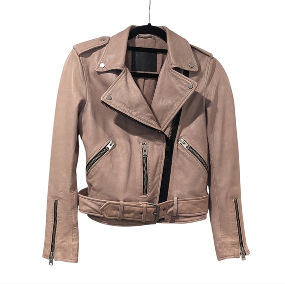 All Saints Wyatt Zip Nude Beige Blush Pink Biker Jacket Size 0